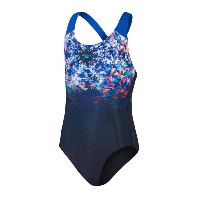 Speedo Girls Placement Splashback sundbolur - Navy/Mynstrað